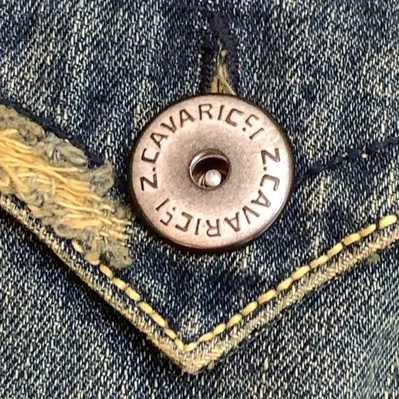 Z. Cavaricci Y2K Denim Blue Jean Bird Embroidery Distressed Button Down Jacket 4 - Picture 10 of 17